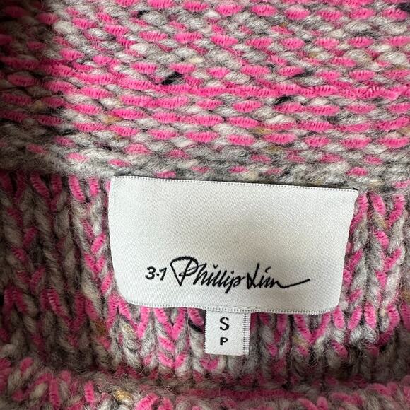 Phillip Lim Sweater Small Pink, Grey, Silver Mock Neck Cropped Ribbed Cozy! - Picture 3 of 13